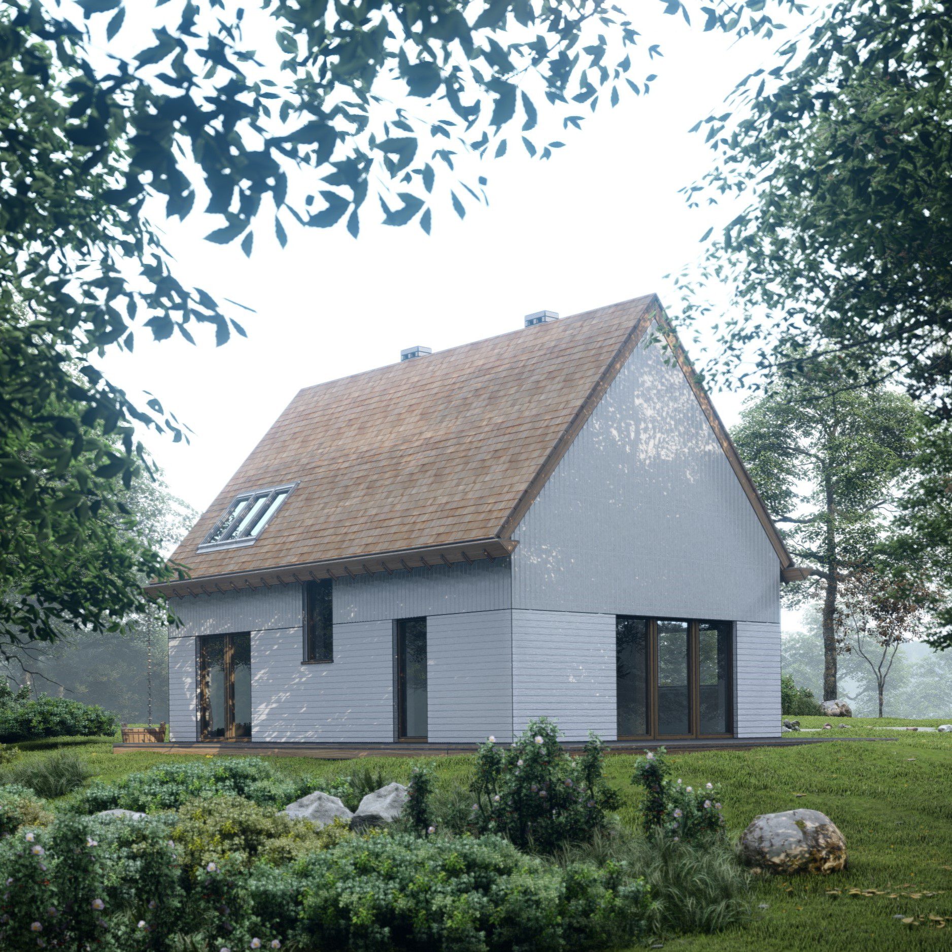 dom z drewna i sprasowanej słomy